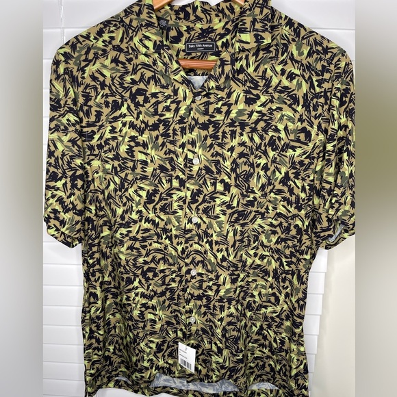 Saks Fifth Avenue Slim Fit Abstract Leaf Camp Shirt - Picture 6 of 9